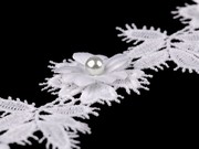 Vzdušná krajka 3D květ s perlou šíře 42 mm 1 m Off White